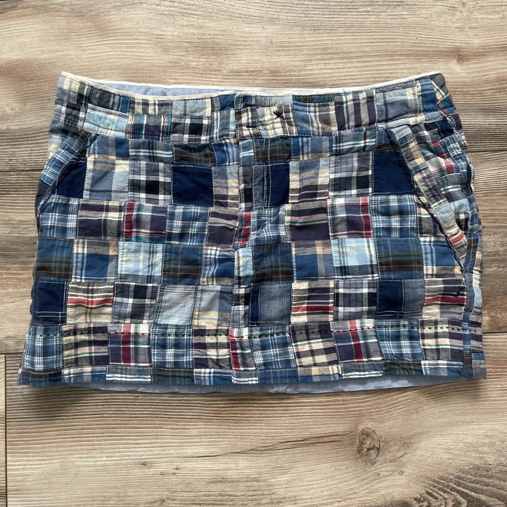American Eagle Outfitters Patchwork Plaid Mini Skirt Multicolor Cotton Size 8